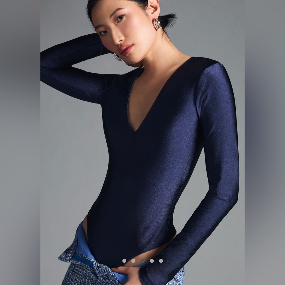 Good American Disco V-Neck Bodysuit in Navy NEW